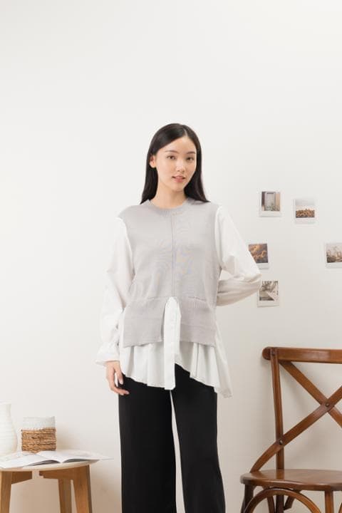 Foto model menggunakan produk Cleo Fake Two Pieces Blouse