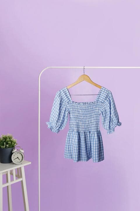 Foto model menggunakan produk Alesia Cheerful Gingham Blouse