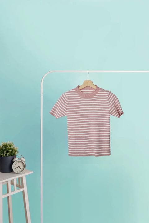 Foto model menggunakan produk Pixie Striped Knit Tees