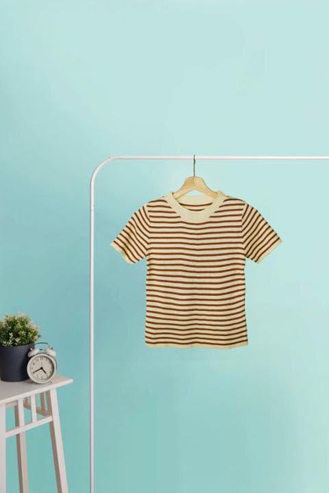 Foto model menggunakan produk Pixie Striped Knit Tees